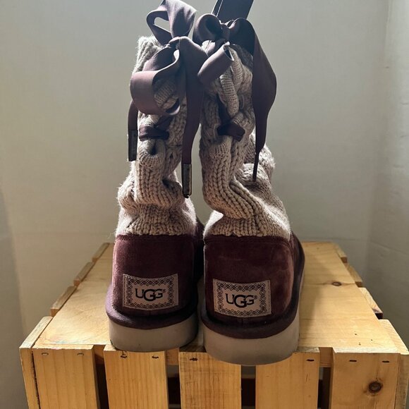 UGG Size 6 Cordovan Kiandra Chunky Cotton Knit Brushed Suede Lace Up Ankle Boots - Picture 13 of 16